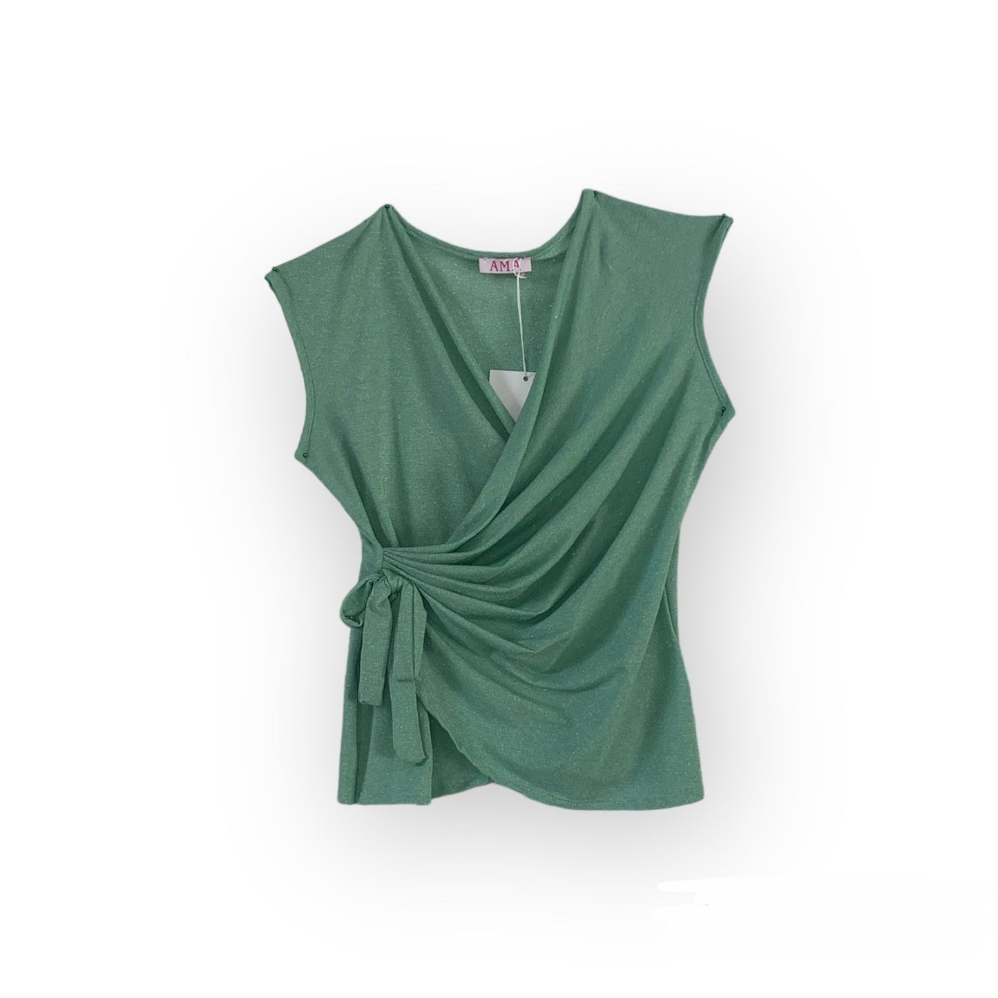 Top Verde Brillantinato con Design Intrecciato