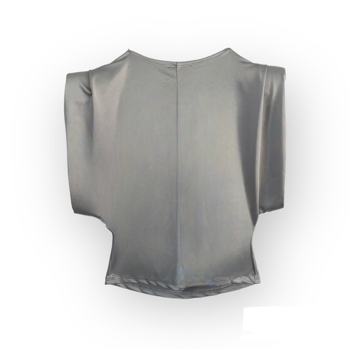 Blusa In Raso Argento Con Scollo a V Profondo